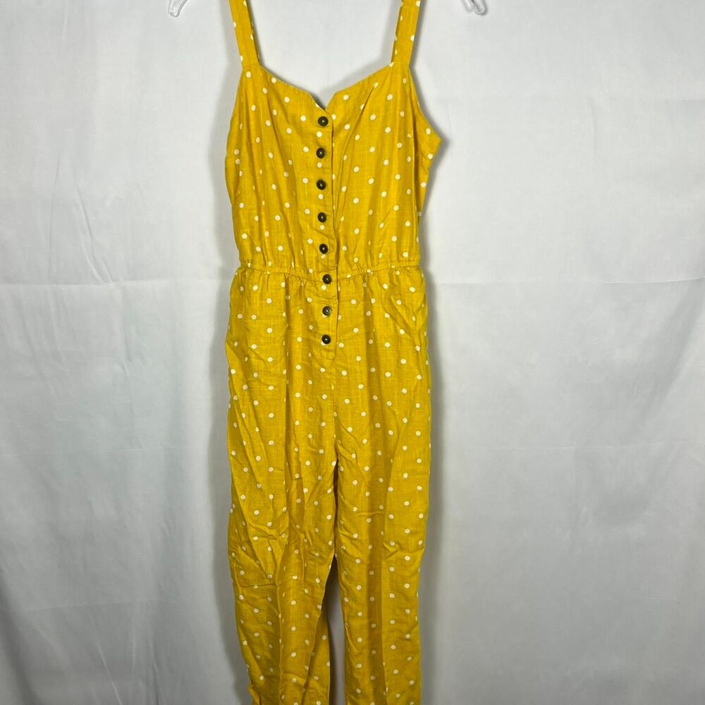 ModCloth Yellow Polka Dot Jumpsuit - Linen Blend (Size M)